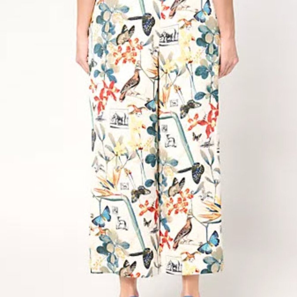 Nicole Miller Floral and Butterfly Print Drawstring Ankle Pants. - Picture 4 of 7